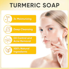 Treeroot Turmeric Soap bar close-up showing vibrant color and natural ingredients.