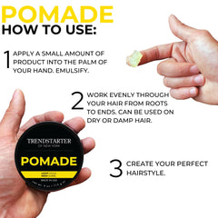 TRENDSTARTER Classic Pomade on hair, achieving a wet-look finish.