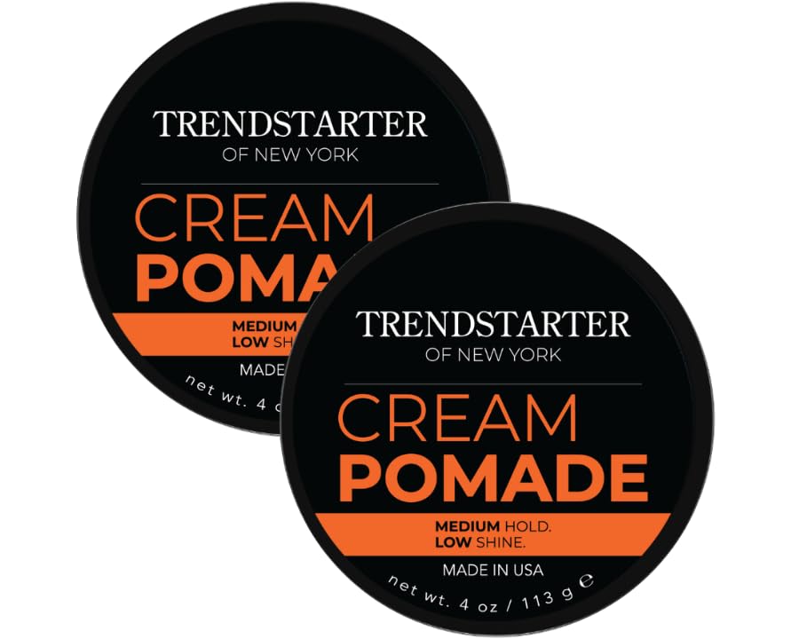 TRENDSTARTER Cream Pomade jar closeup showing creamy formula for smooth styling.