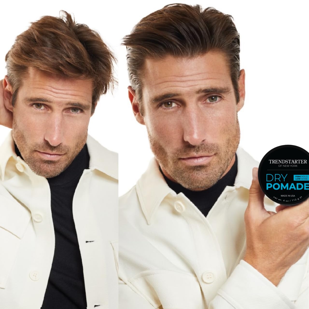 TRENDSTARTER Dry Pomade low-shine finish image communicates natural look