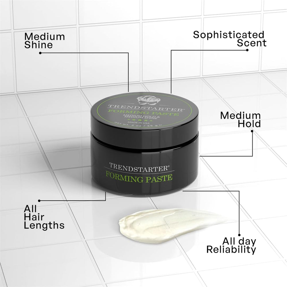 TRENDSTARTER Forming Paste medium-shine finish adds vibrancy and polish.