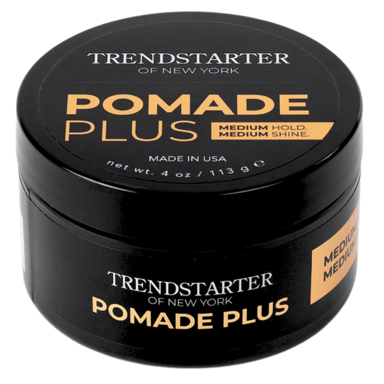 TRENDSTARTER Pomade Plus jar closeup showing gel-style hold for defined looks