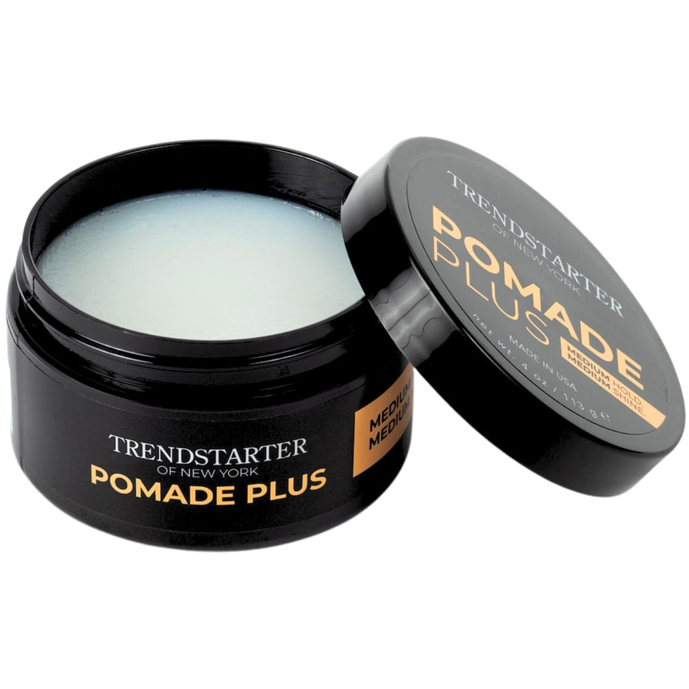 TRENDSTARTER Pomade Plus packaging box on display emphasizes quality craftsmanship
