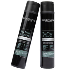 TRENDSTARTER Tea Tree & Biotin shampoo packaging highlights premium formula for cleansing and refreshment