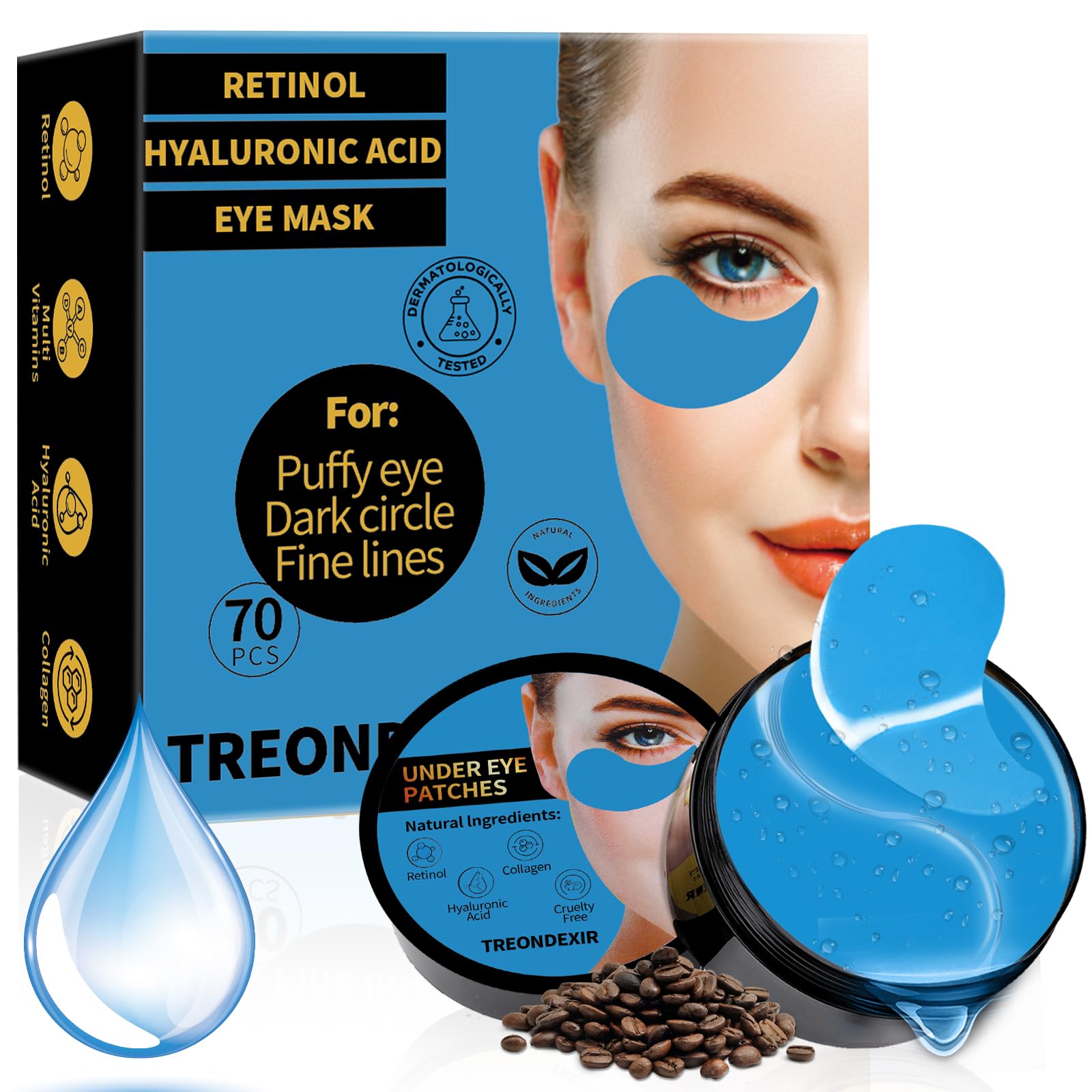 Treondexir under-eye masks target dark circles and puffiness for a brighter look.