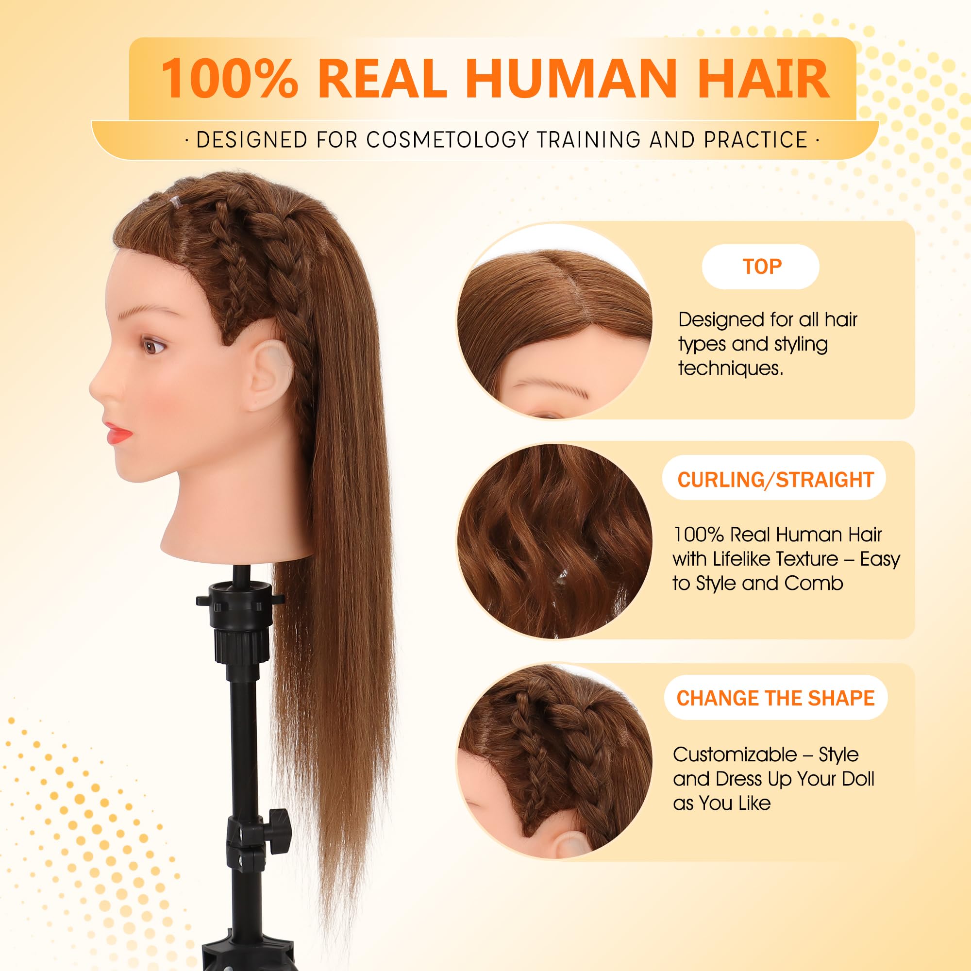 Treosida mannequin head for multi-function styling, flexible for braiding and cutting practice.