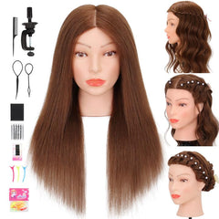 Treosida mannequin head front view showing authentic real-hair styling potential