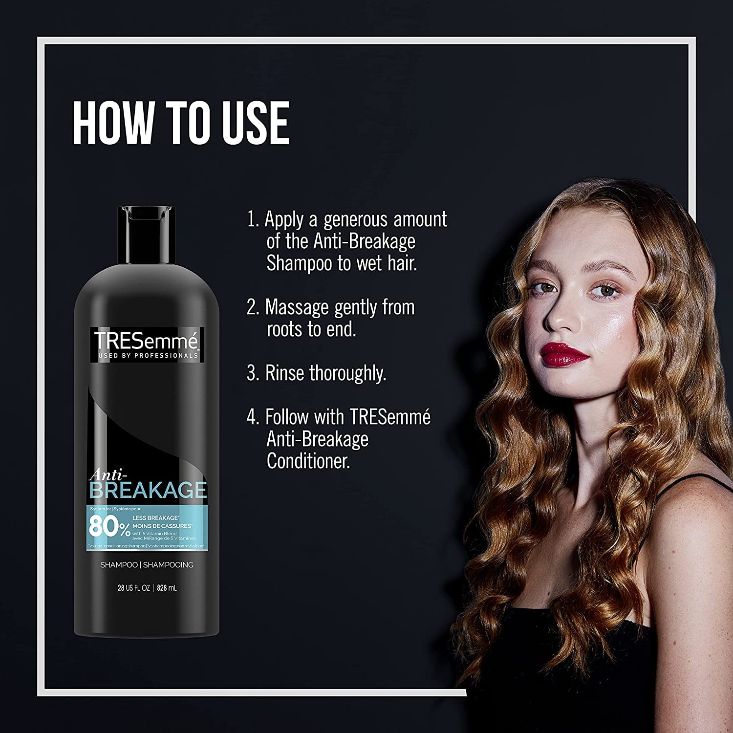 Washing motion of TRESemmé Anti-Breakage shows easy application and rinse