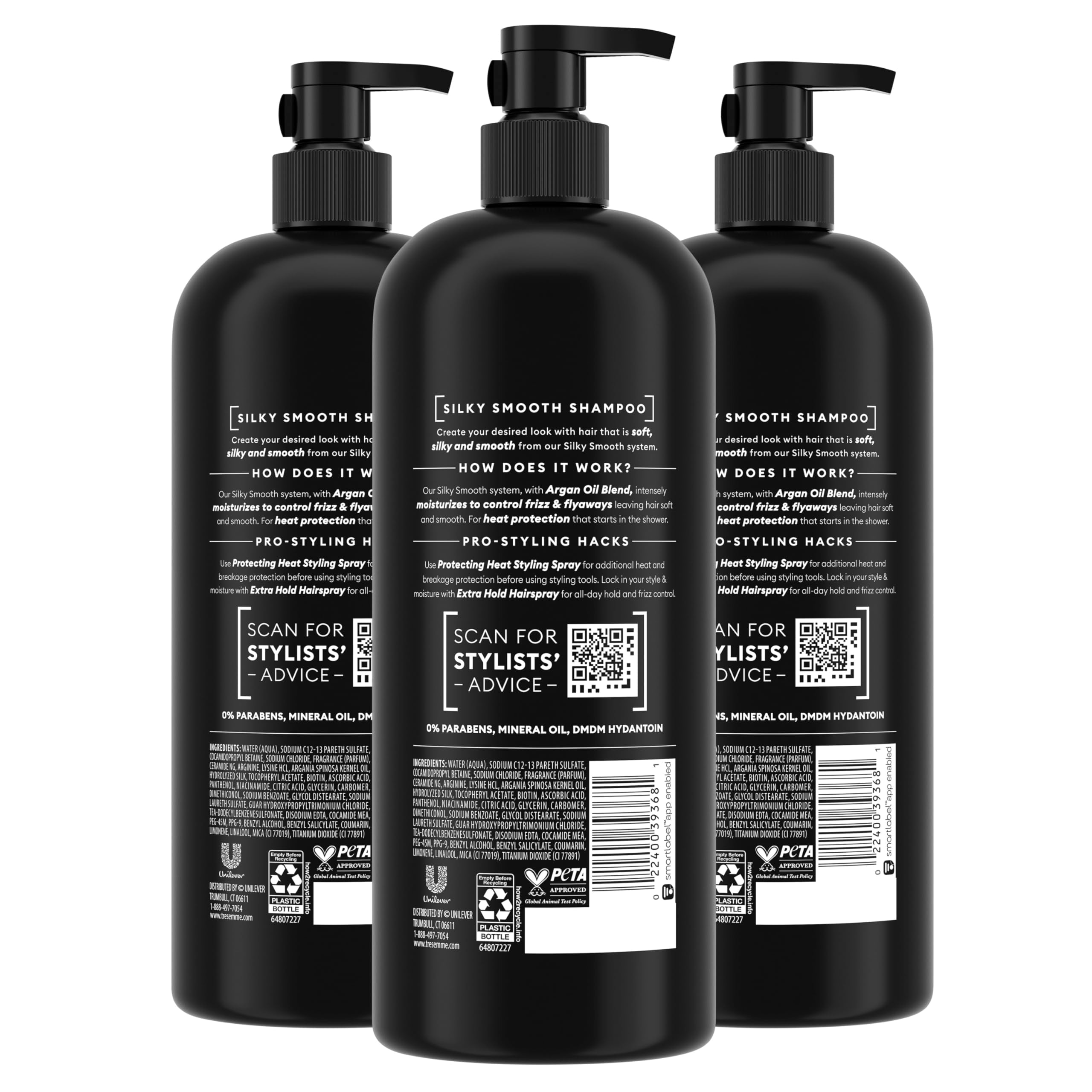 TRESemmé Argon Oil Blend Shampoo highlighting moisturized, frizz-free strands after washing