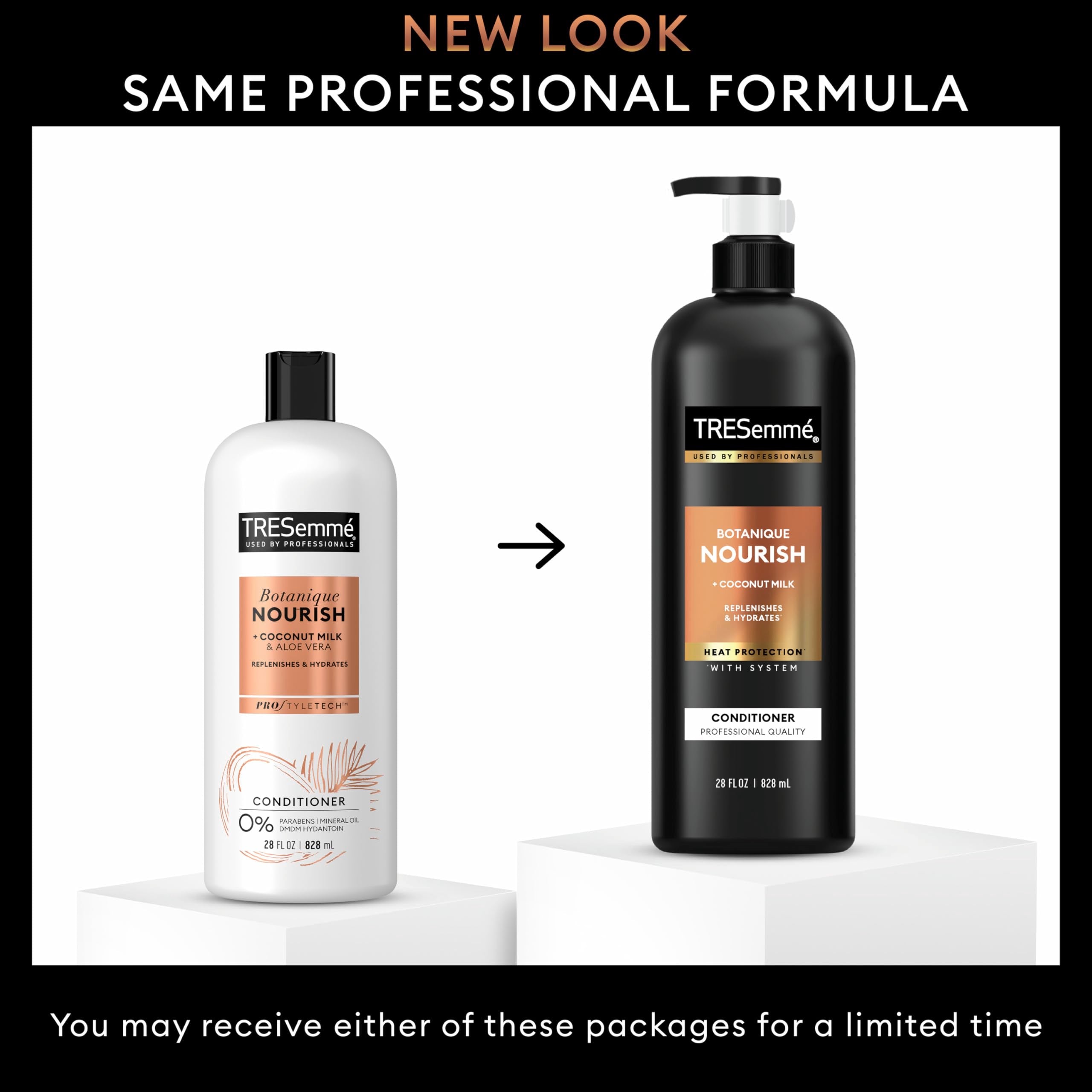 Coconut milk bottle highlights natural moisture for softer hair.