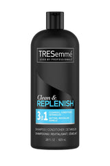 TRESemmé Clean & Replenish 3-in-1 bottle for detangling and quick hair care.