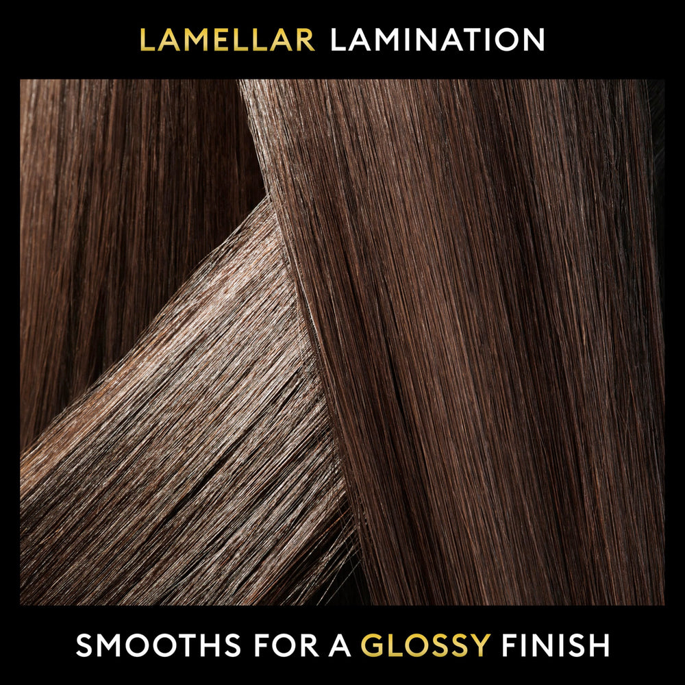 Close-up of shiny hair enhanced by TRESemmé gloss spray.