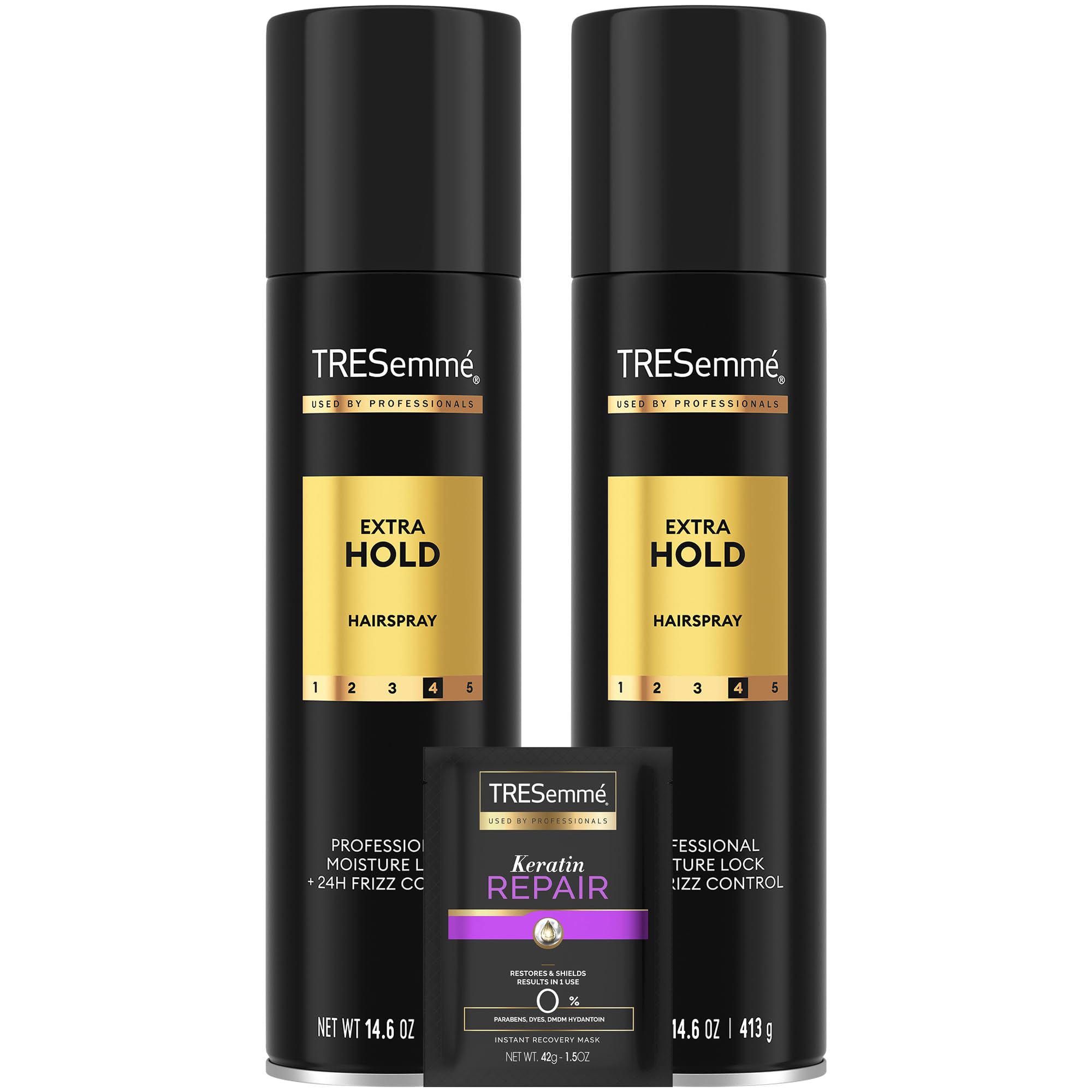 TRESemmé Extra Hold hairspray two-pack bottles for long-lasting style.