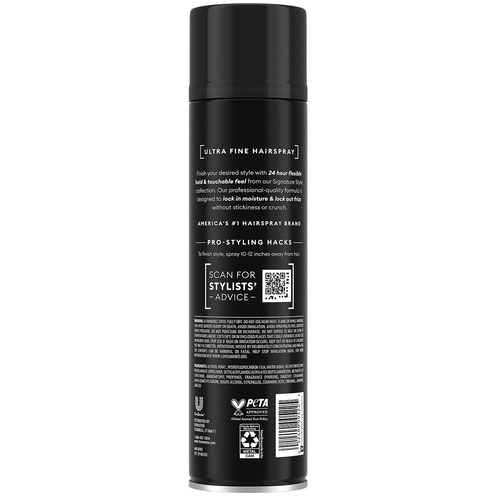 Close-up of TRESemmé ultra-fine mist for a smooth, crunch-free finish.