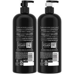TRESemmé Lamellar Gloss conditioner bottle delivering radiant shine and manageability.