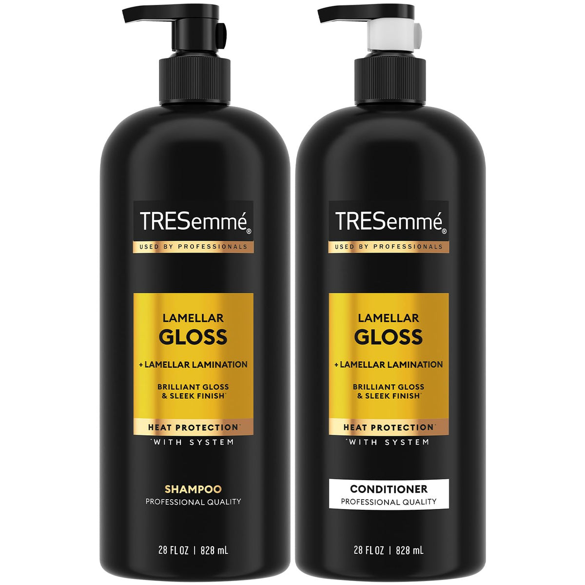TRESemmé Lamellar Gloss shampoo bottle for ultra-smooth, glossy hair.