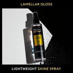 TRESemmé Lamellar Gloss Shine Spray used as a finishing touch on dry hair.
