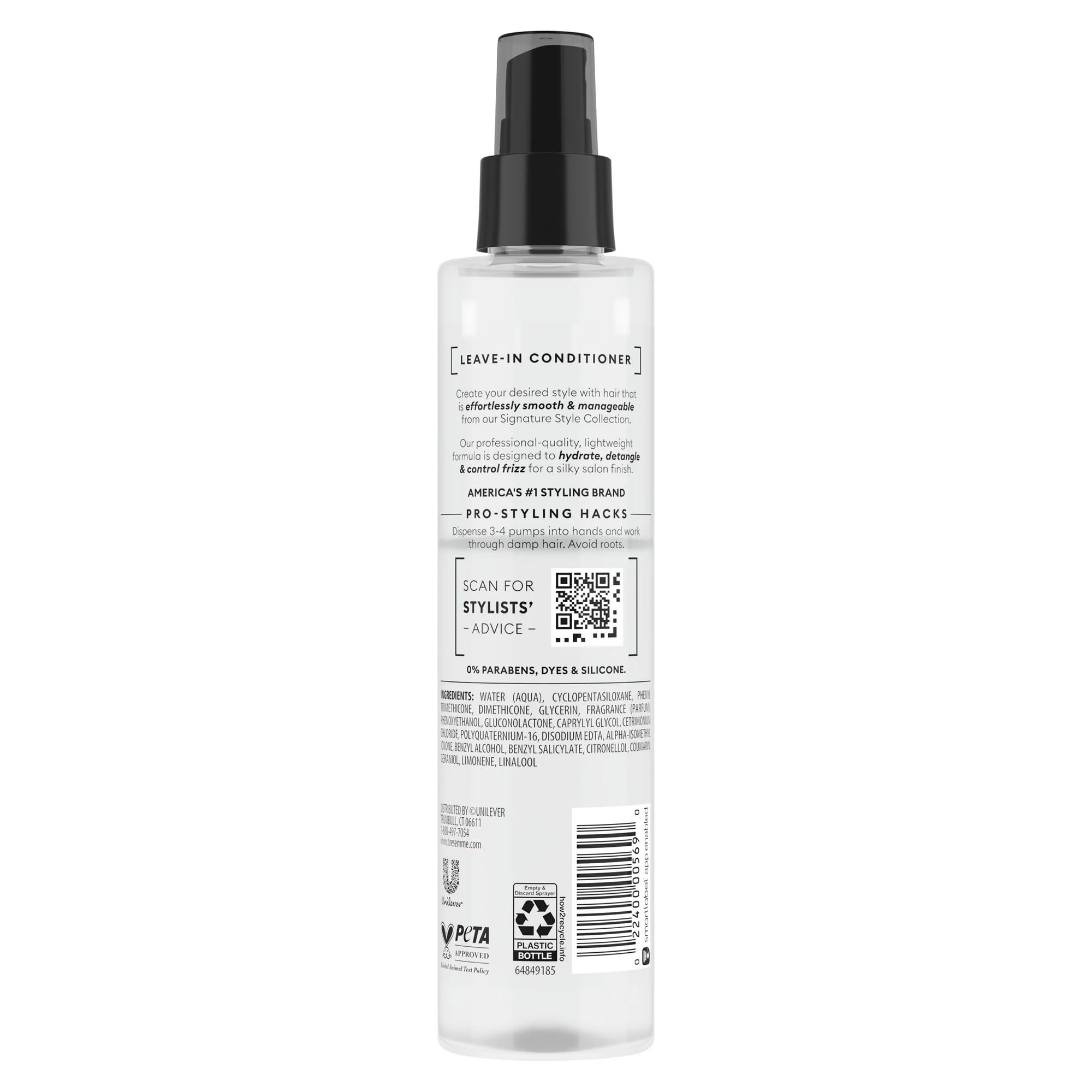 TRESemmé Pro Pure leave-in bottle front view for detangling and conditioning.