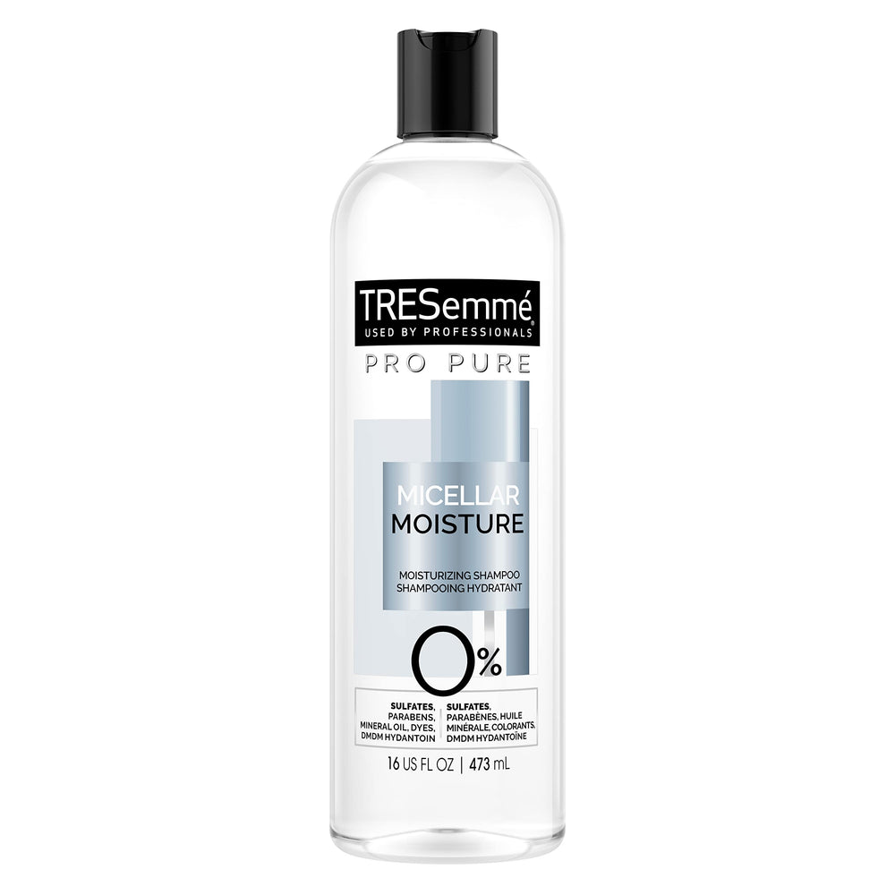 TRESemmé Pro Pure Micellar Moisture Shampoo bottle with hydrating formula for dry hair.