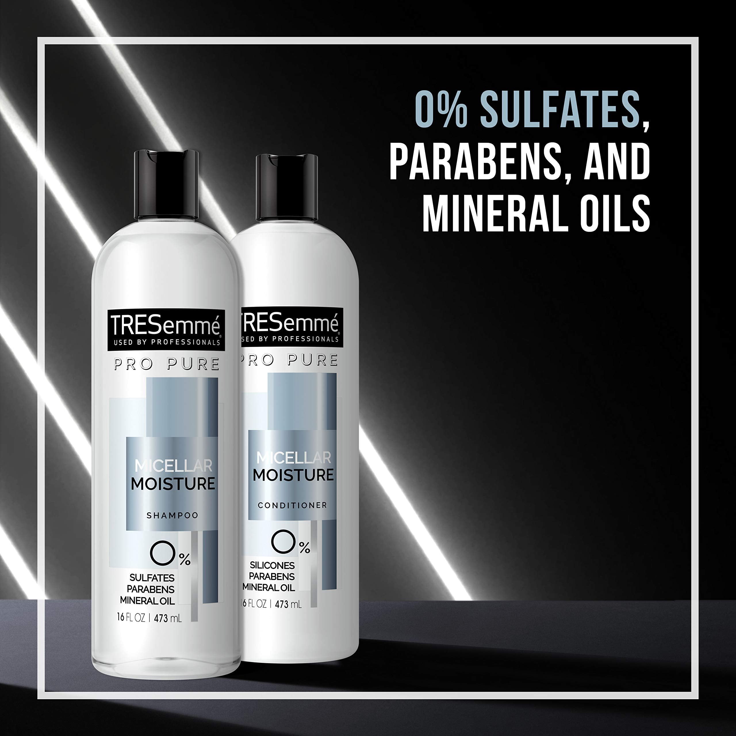 TRESemmé Pro Pure Micellar Moisture Shampoo pump top for easy dispensing.