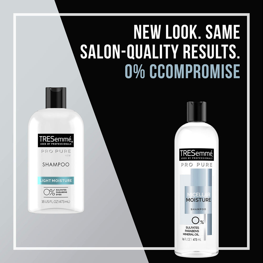 TRESemmé Pro Pure Micellar Moisture Shampoo for everyday use by all hair types.