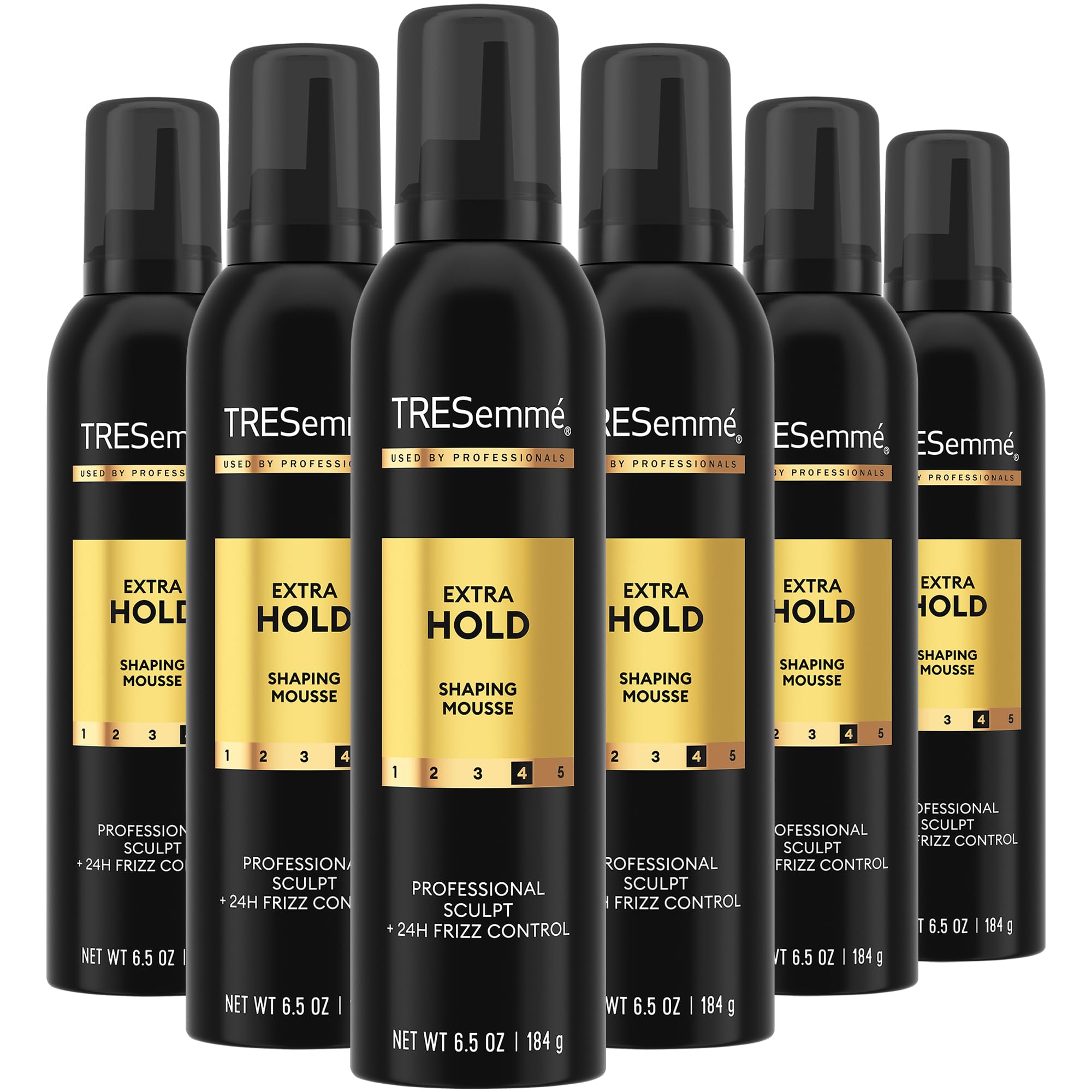 TRESemmé Shaping Mousse 6-pack packaging showcases salon-ready styling options