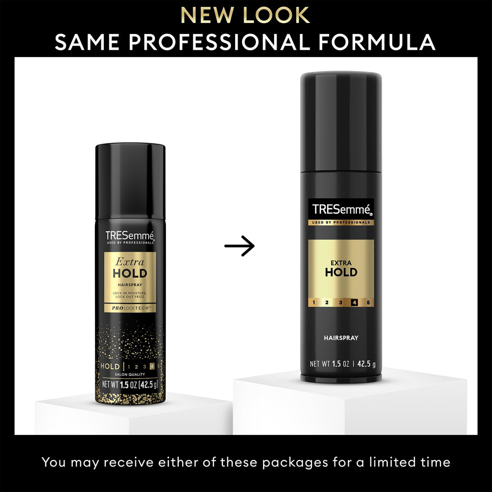 TRESemmé travel size hairspray shows water-free formula to keep hair soft.