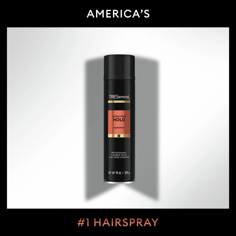 TRESemmé Ultra Fine Hold close-up showing quick-dry, non-crunch finish.