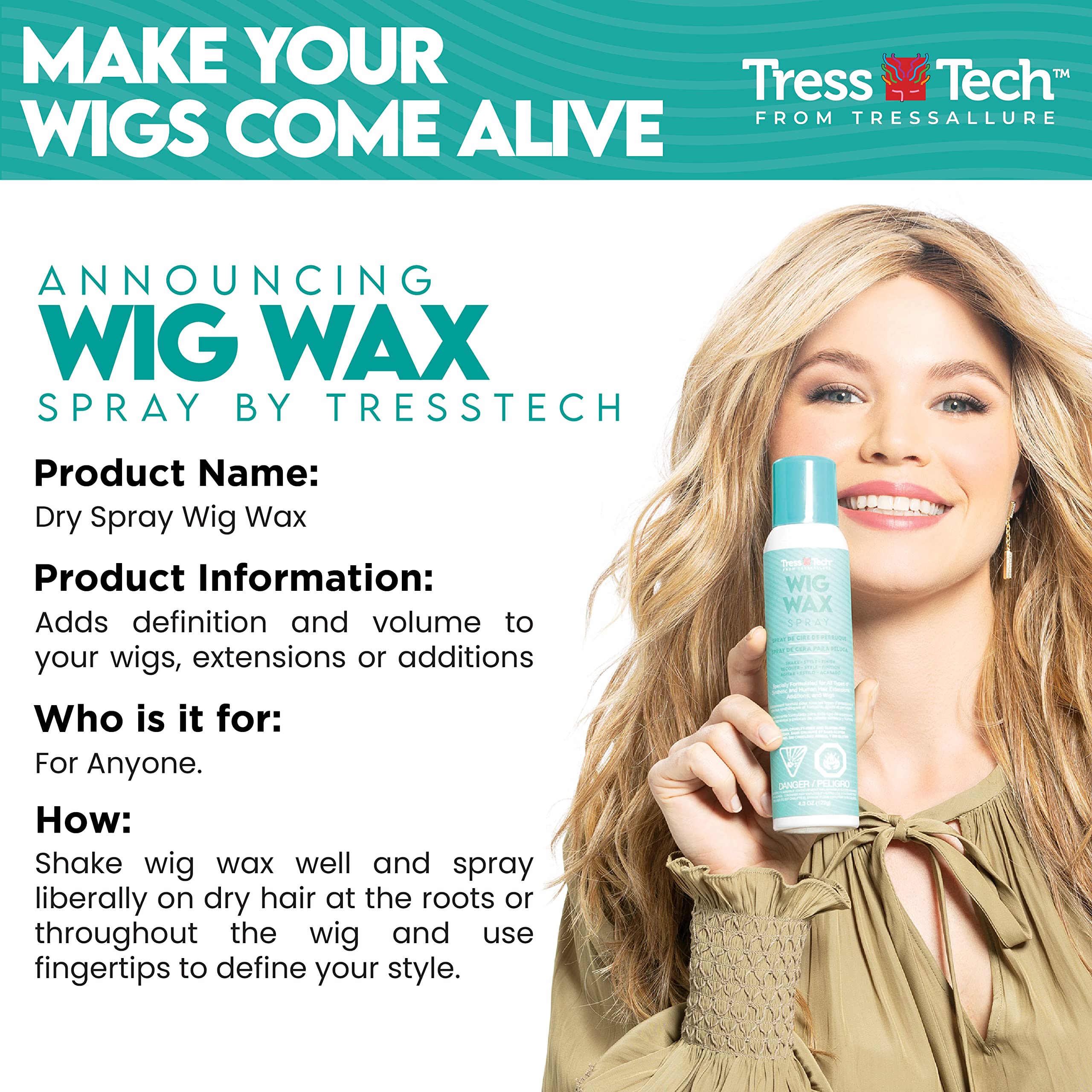 Close-up of TressAllure wig wax spray dispensing for even coverage.