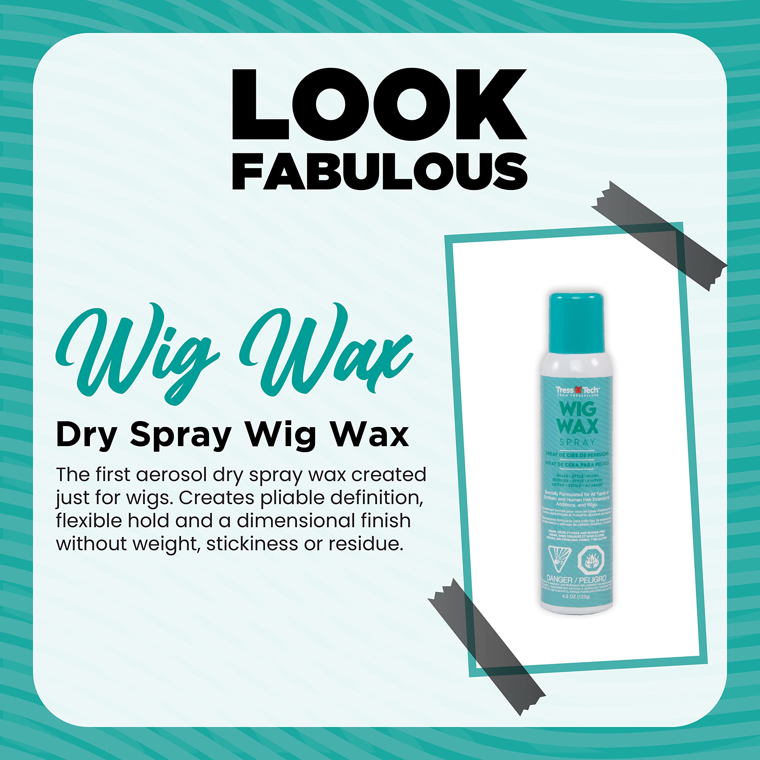 Wig ends defined with TressAllure dry spray wig wax for texture.