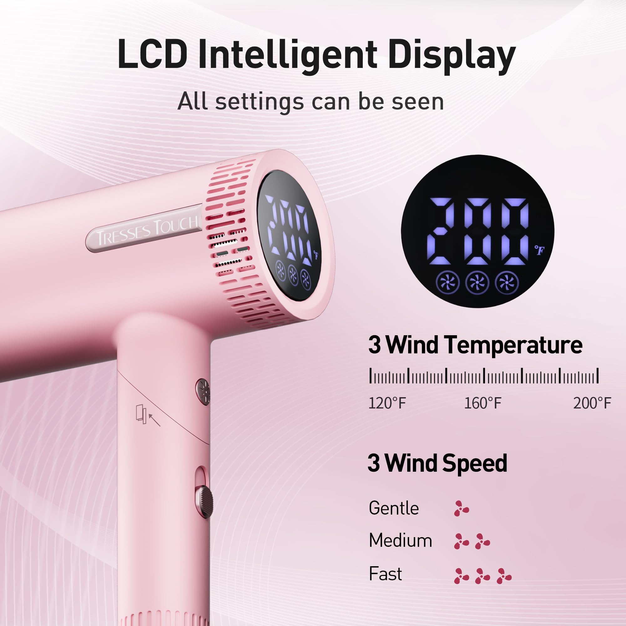 Tresses Touch digital display tracks heat and speed for repeatable results.