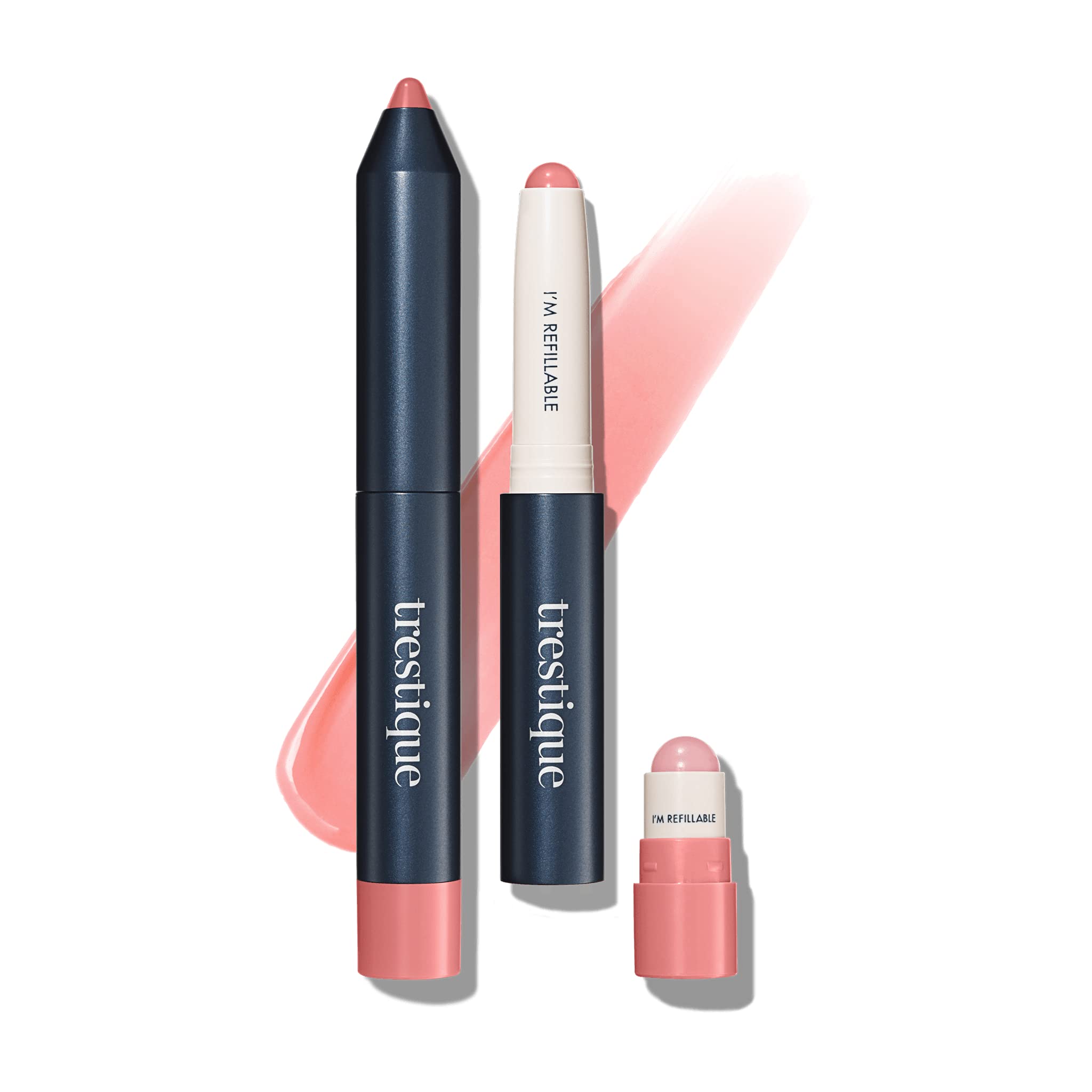 TRE'STIQUE Prime And Shine Lip Crayon front view with glossy color and primer