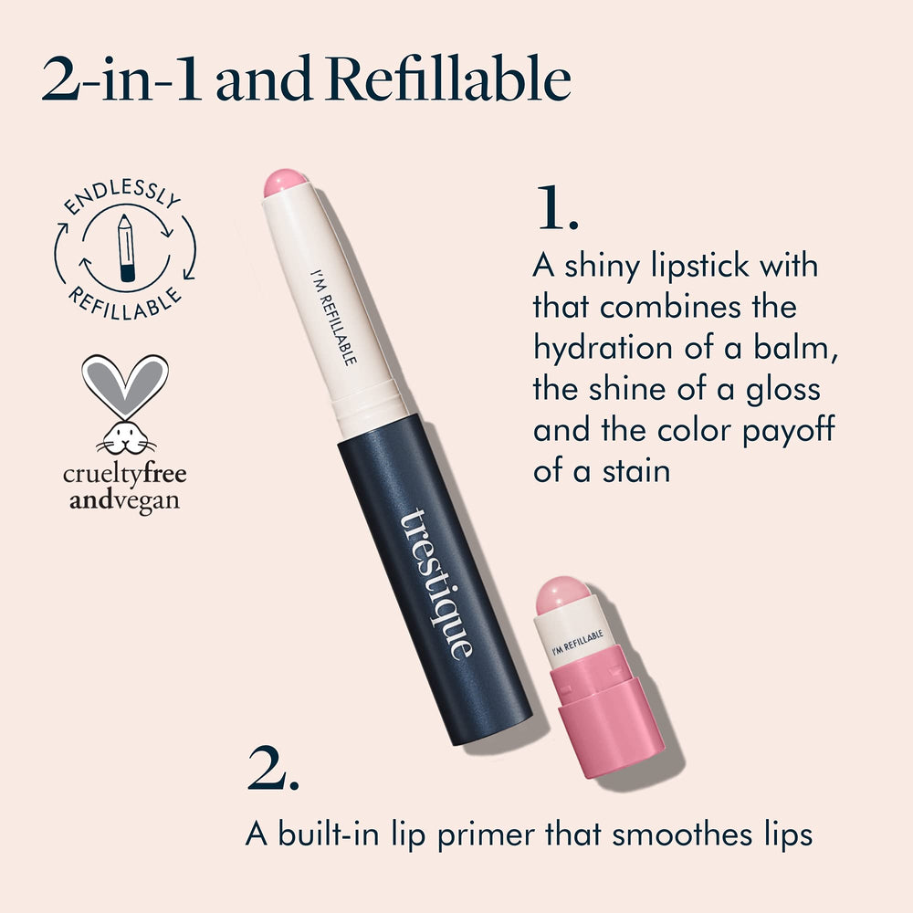 TRE'STIQUE Prime And Shine Lip Crayon side view showing dual-ended design