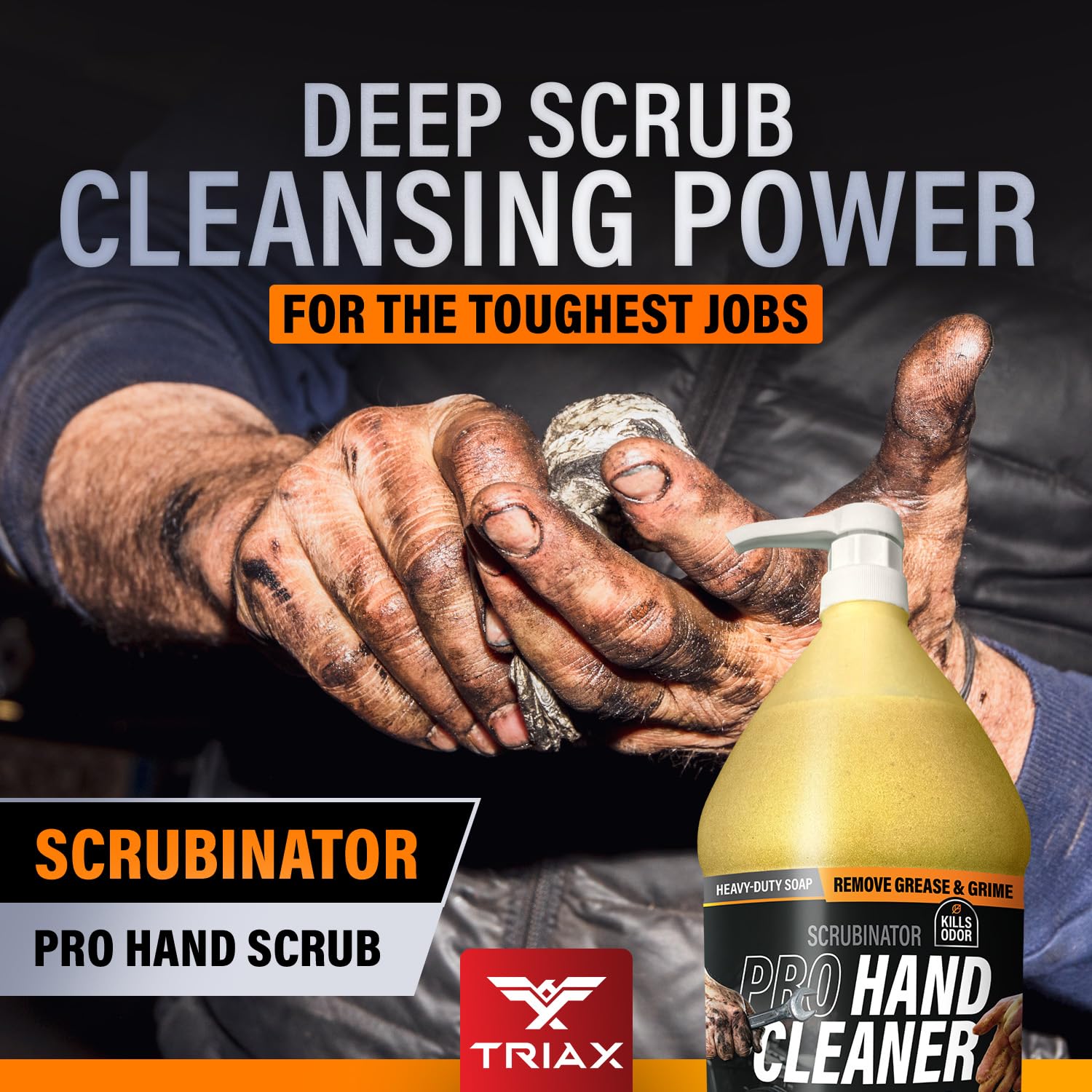 TRIAX Scrubinator action shows odor elimination after kitchen tasks.