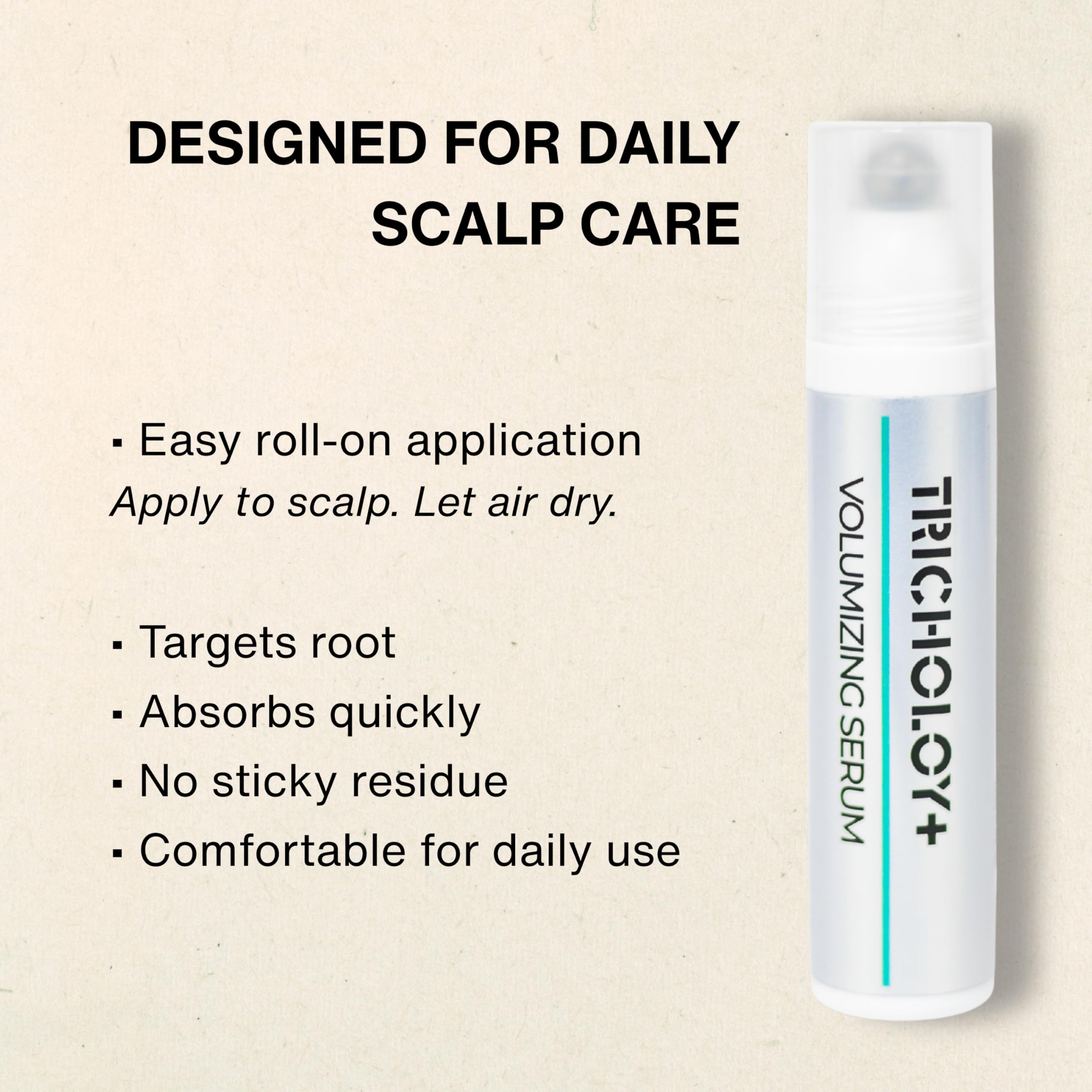 Tricholoy+ biotin panthenol enriched serum bottle for stronger hair.