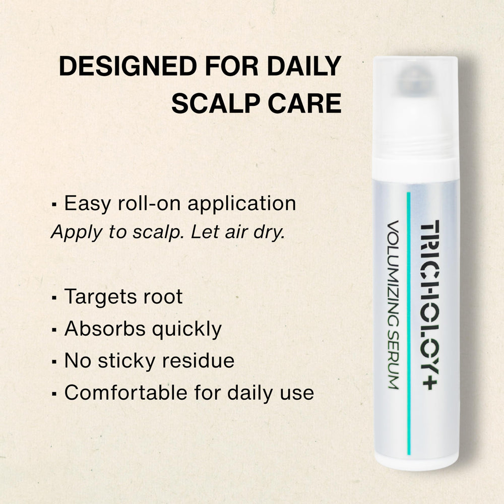 Tricholoy+ biotin panthenol enriched serum bottle for stronger hair.