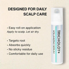 Tricholoy+ biotin panthenol enriched serum bottle for stronger hair.