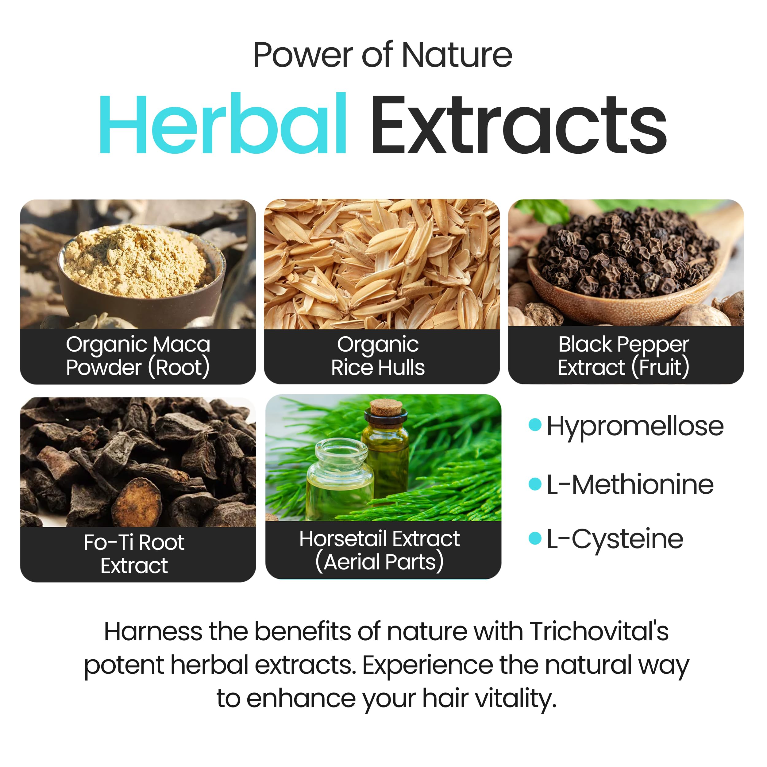 Trichovital bottle pouring capsules into hand for daily hair support.