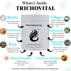 Trichovital capsules dispensing close-up highlighting complete hair care support.
