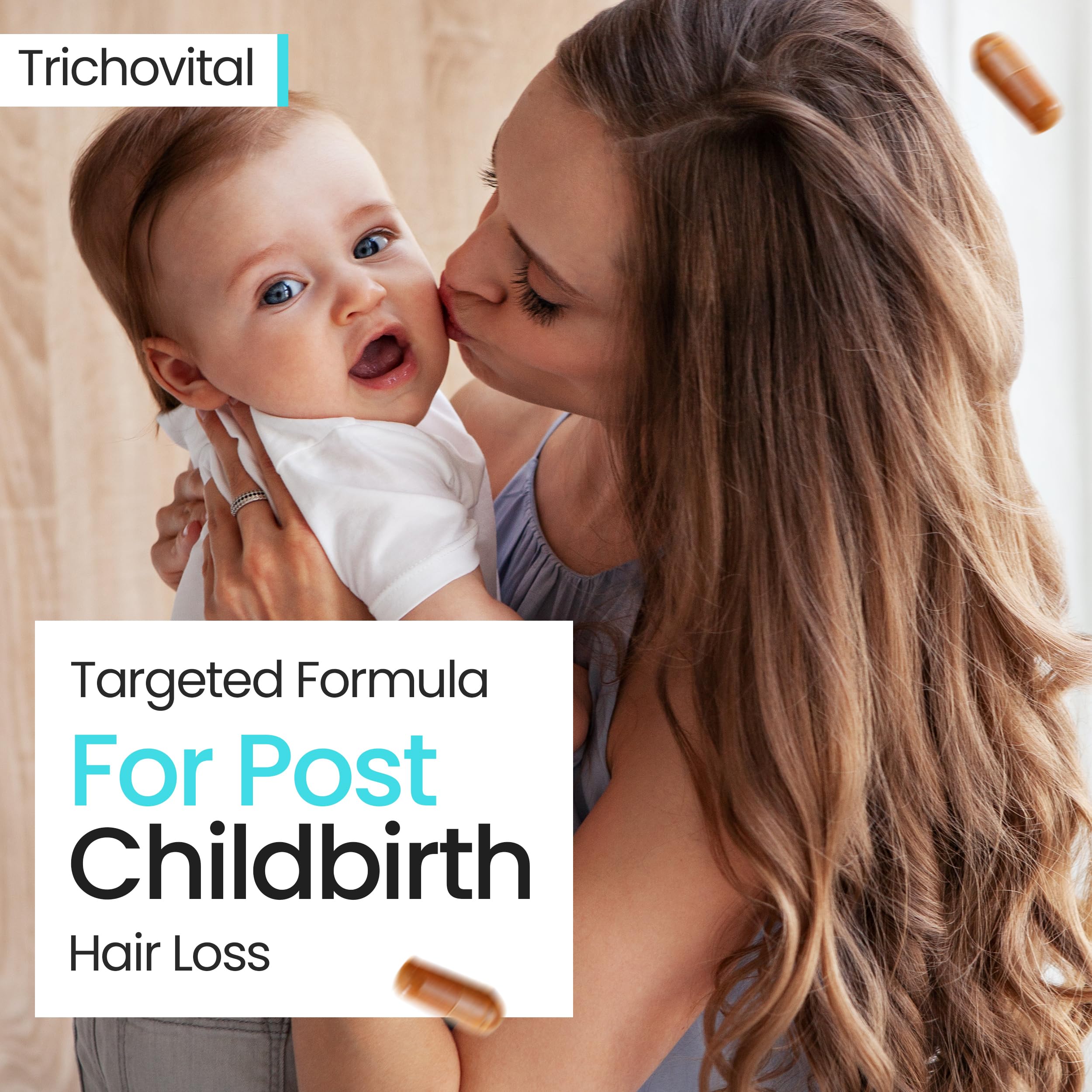 Trichovital lifestyle shot with a woman and the bottle.