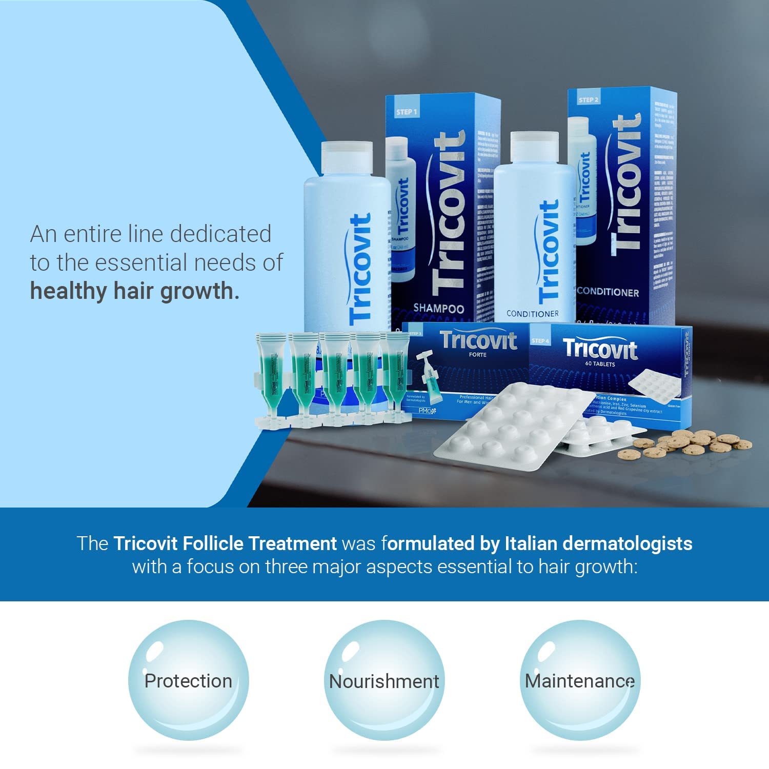 Tricovit Forte daily-use routine setup for thinning hair