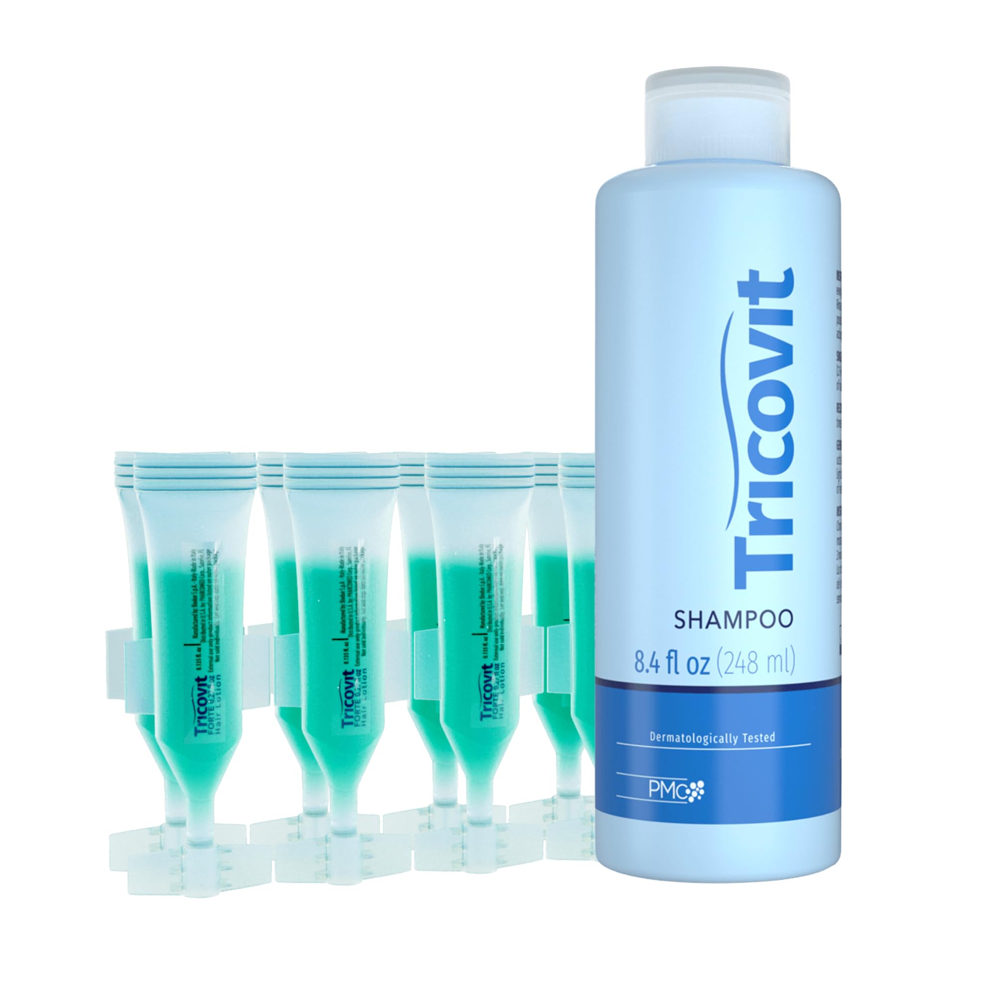 Tricovit shampoo bottle dispense illustrates easy daily use for balanced scalp oil and growth support.