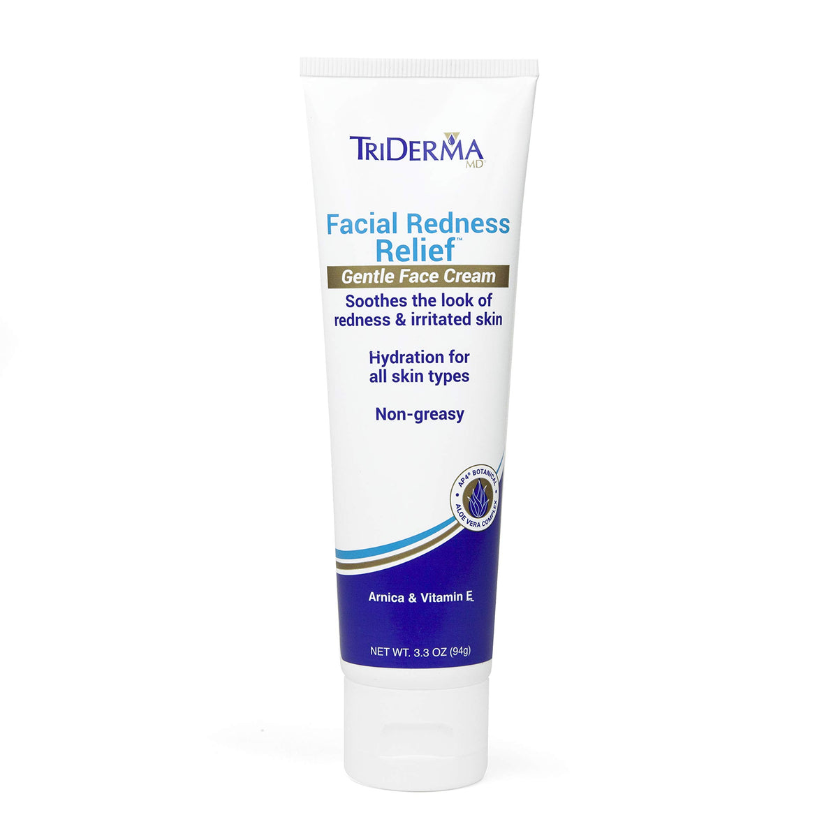 TriDerma facial redness relief cream bottle with pump for on-the-go hydration.