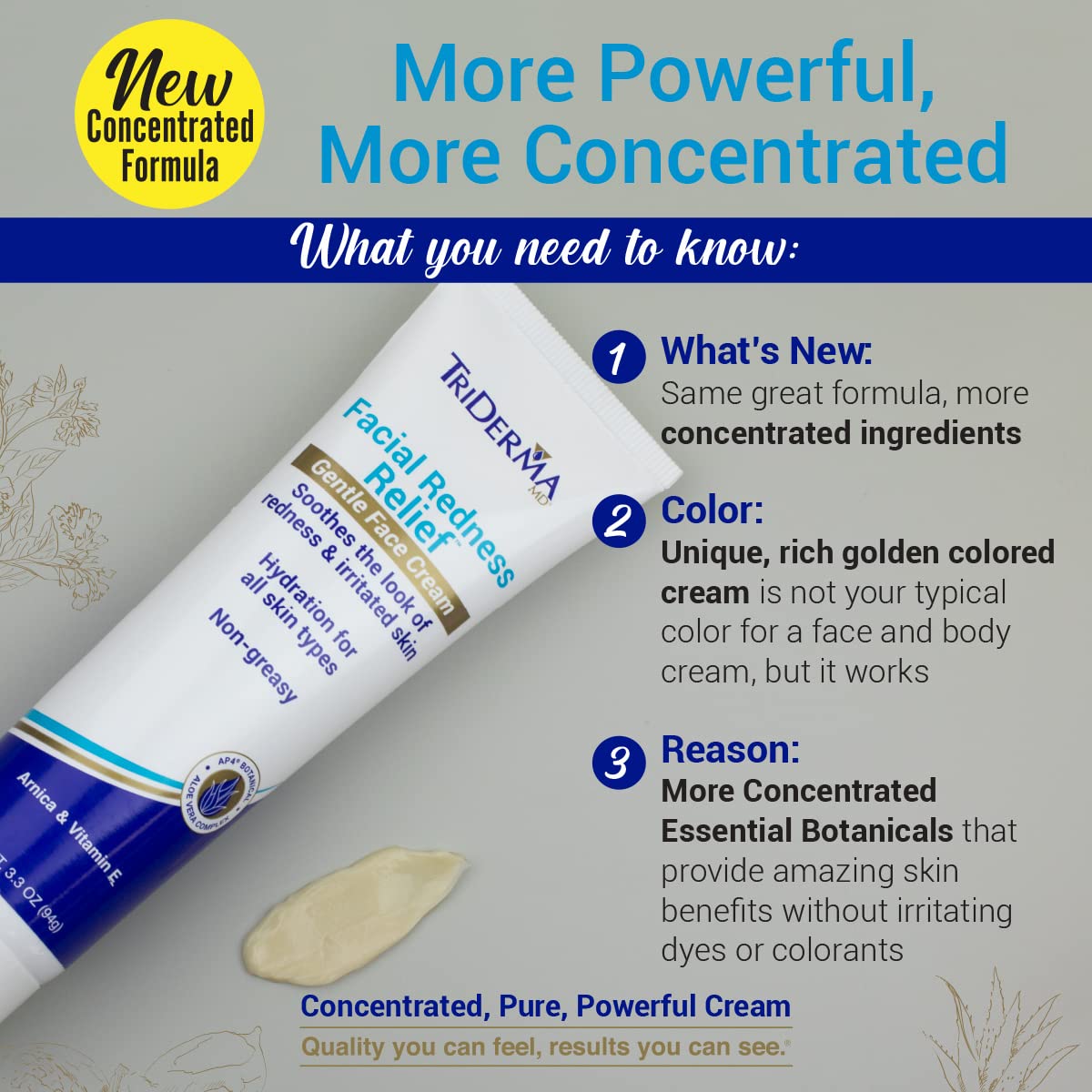 TriDerma texture close-up reveals light, non-greasy finish ideal for sensitive skin.