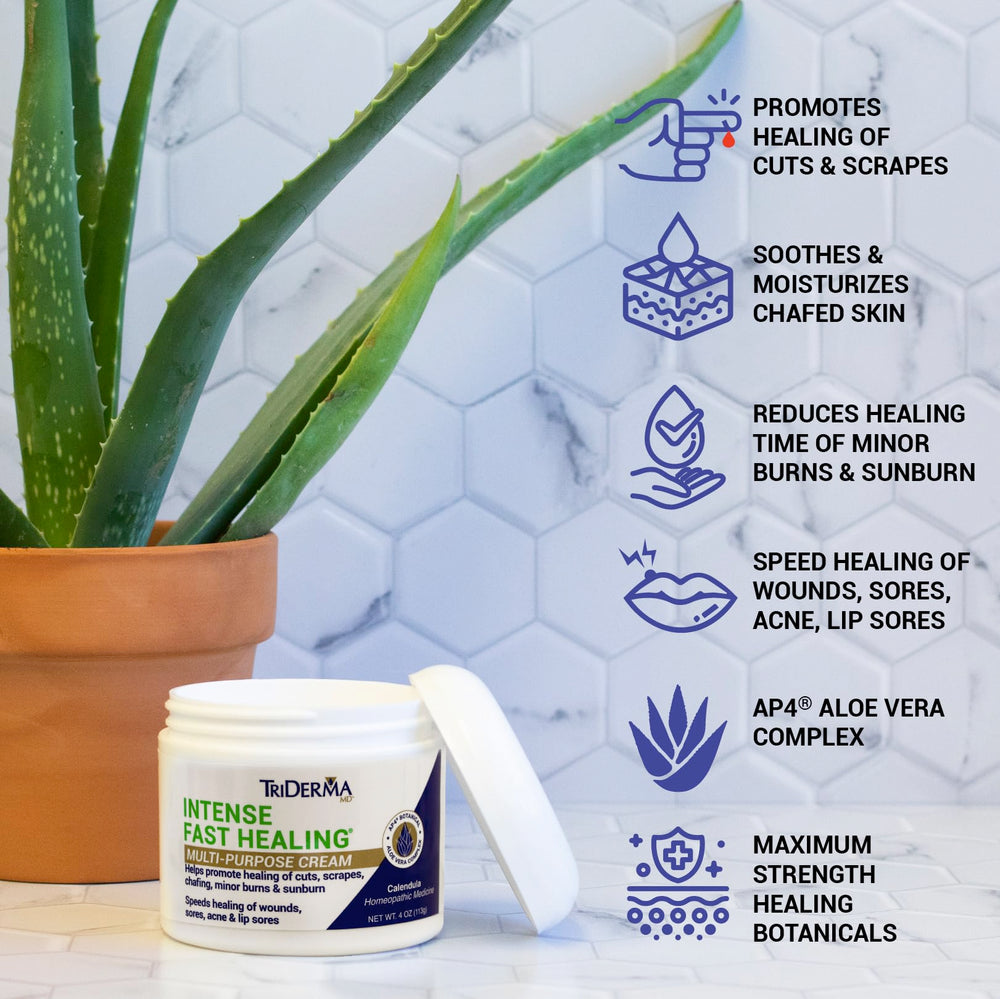 TriDerma Intense Fast Healing Cream on baby diaper area for gentle care.
