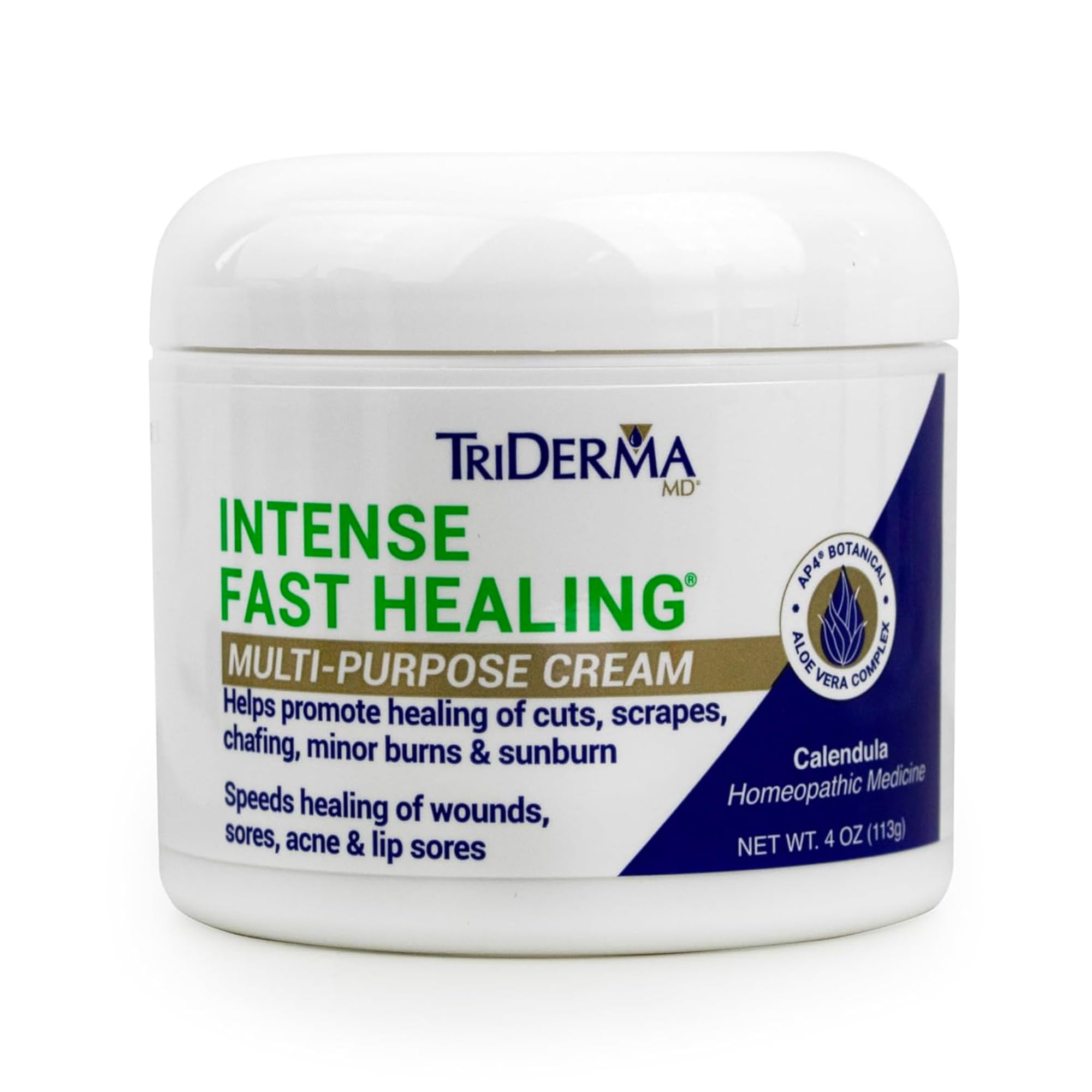 TriDerma Intense Fast Healing Cream tube closeup showing smooth texture and ease of application.