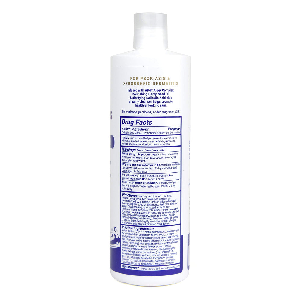 TriDerma Psoriasis Control Body Wash lather close-up highlighting gentle cleansing