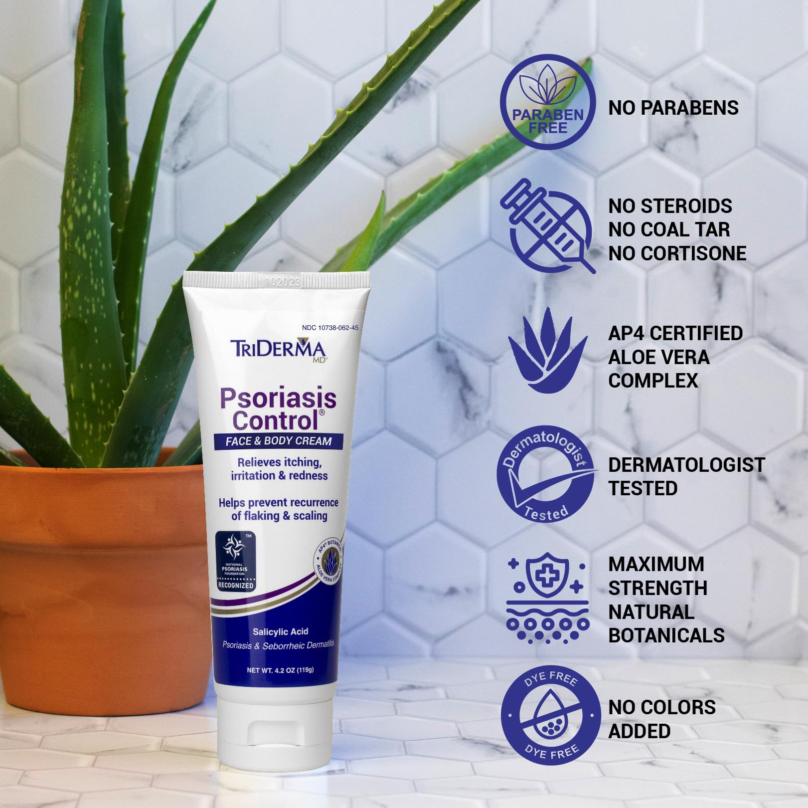 TriDerma psoriasis control cream being applied to arm shows quick-absorbing hydration.