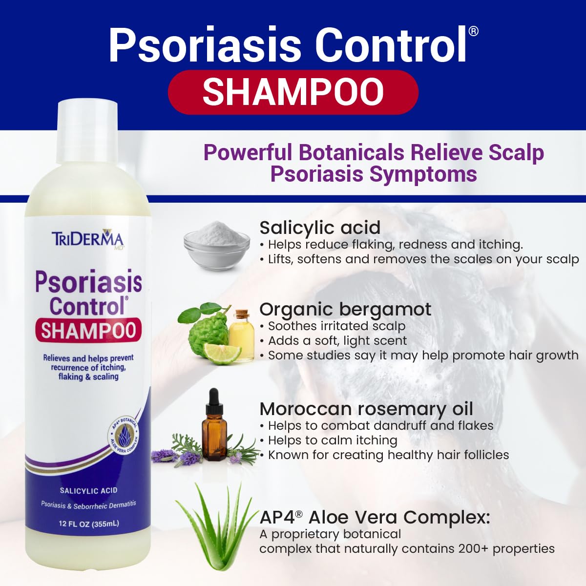 TriDerma Psoriasis Control Shampoo rosemary oil delivers soothing aroma
