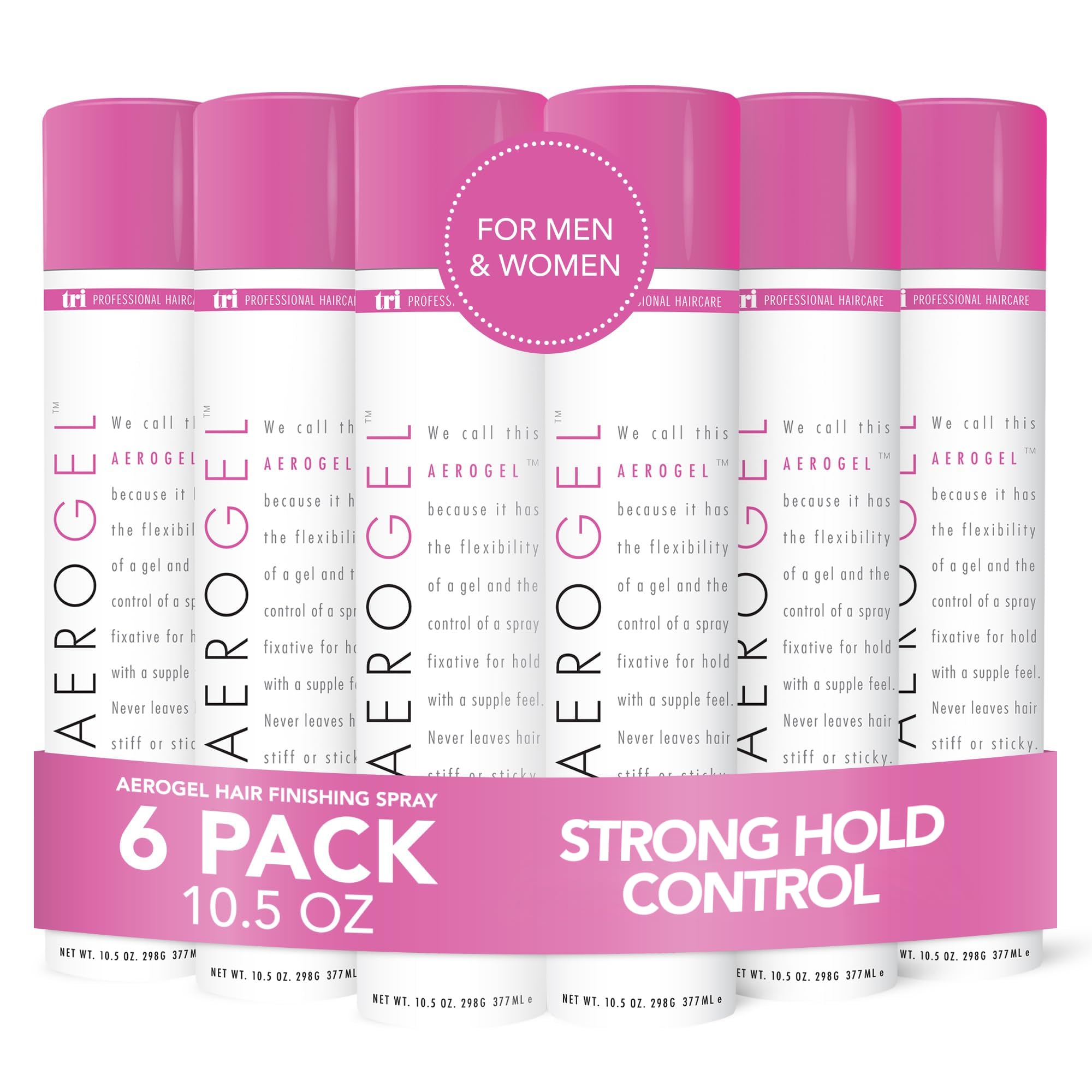 TRI Design Aerogel Hairspray bottle mist enhances volume and control with a light, even spray.
